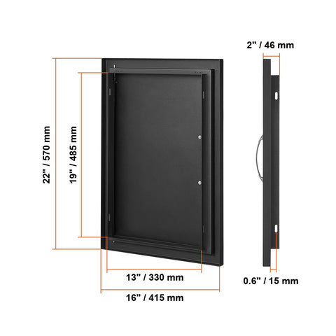 BBQ Access Door, 415x570 mm Single Outdoor Kitchen Door, Cold Plate Flush Mount Door, Wall Vertical Door with Handle, for BBQ Island, Grilling Station, Outside Cabinet