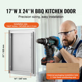 BBQ Access Door, 432x610 mm Single Outdoor Kitchen Door, Stainless Steel Flush Mount Door, Wall Vertical Door with Handle, for BBQ Island, Grilling Station, Outside Cabinet