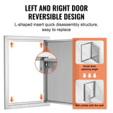 BBQ Access Door, 432x610 mm Single Outdoor Kitchen Door, Stainless Steel Flush Mount Door, Wall Vertical Door with Handle, for BBQ Island, Grilling Station, Outside Cabinet