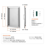 BBQ Access Door, 432x610 mm Single Outdoor Kitchen Door, Stainless Steel Flush Mount Door, Wall Vertical Door with Handle, for BBQ Island, Grilling Station, Outside Cabinet