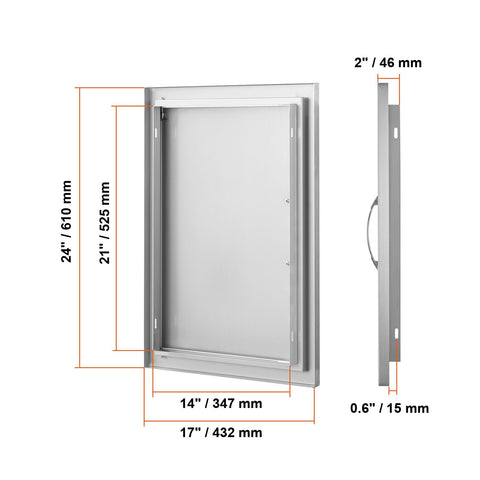 BBQ Access Door, 432x610 mm Single Outdoor Kitchen Door, Stainless Steel Flush Mount Door, Wall Vertical Door with Handle, for BBQ Island, Grilling Station, Outside Cabinet