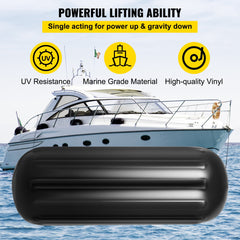 VEVOR Boat Fenders, 10" x 28" Ribbed Fender, 4 Pack Boat Bumpers, Hole Through Middle Ribbed Inflatable Boat Fender with 4 Ropes, for Pontoon Boat Sailboat, Ski Boat, Black