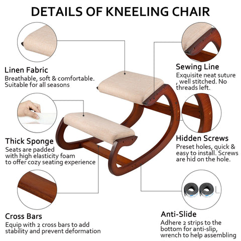 Ergonomic Kneeling Chair Wooden Neck Pain Relief Relieve Fatigue Wood Stool