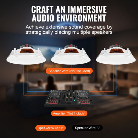 4 PCs 203.2 mm in Ceiling Speakers, 100-Watts, Flush Mount Ceiling & in-Wall Speakers System with 8ΩImpedance 89dB Sensitivity, for Home Kitchen Living Room Bedroom or Covered Outdoor Porches
