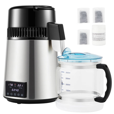 4L Water Distiller 1.5L/H Distilled Water Maker Timing Dual-Temp Silver
