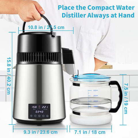 4L Water Distiller 1.5L/H Distilled Water Maker Timing Dual-Temp Silver