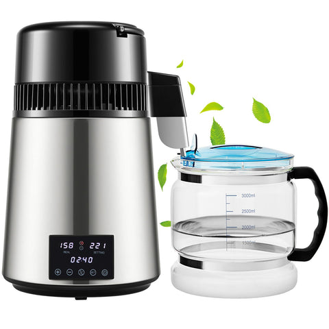 4L Water Distiller 1.5L/H Distilled Water Maker Timing Dual-Temp Silver