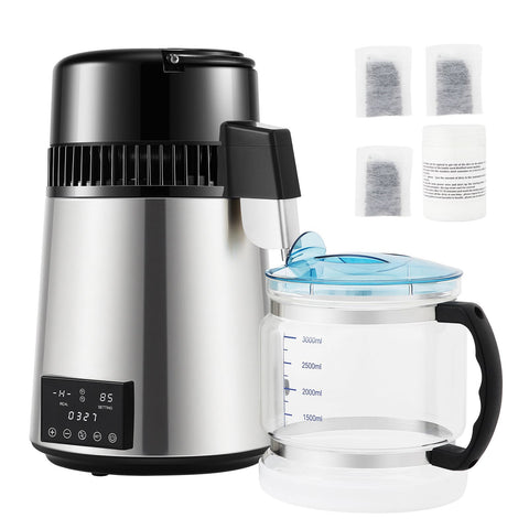 4L Water Distiller Distilled Water Maker 1 L/H w/ Timing Dual-Temp Silver