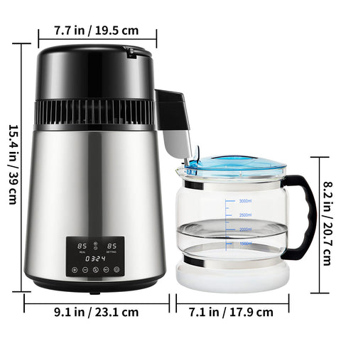 4L Water Distiller Distilled Water Maker 1 L/H w/ Timing Dual-Temp Silver