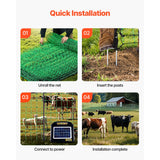 Electric Fence Netting, 0.88 x 49.98 m, PE Net Fencing with Posts & Double-Spiked Stakes, Utility Portable Mesh for Goats, Sheep, Lambs, Deer, Hogs, Dogs, Used in Backyards, Farms, and Ranches