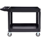 Utility Service Cart, 2 Shelf 550LBS Heavy Duty Plastic Rolling Utility Cart with 360° Swivel Wheels (2 with Brakes), Large Lipped Shelf, Ergonomic Storage Handle for Warehouse/Garage/Cleaning