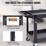 Utility Service Cart, 2 Shelf 550LBS Heavy Duty Plastic Rolling Utility Cart with 360° Swivel Wheels (2 with Brakes), Large Lipped Shelf, Ergonomic Storage Handle for Warehouse/Garage/Cleaning