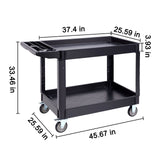 Utility Service Cart, 2 Shelf 550LBS Heavy Duty Plastic Rolling Utility Cart with 360° Swivel Wheels (2 with Brakes), Large Lipped Shelf, Ergonomic Storage Handle for Warehouse/Garage/Cleaning