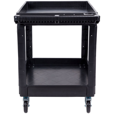 Utility Service Cart, 2 Shelf 550LBS Heavy Duty Plastic Rolling Utility Cart with 360° Swivel Wheels (2 with Brakes), Large Lipped Shelf, Ergonomic Storage Handle for Warehouse/Garage/Cleaning