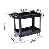 Utility Service Cart, 2 Shelf 550LBS Heavy Duty Plastic Rolling Utility Cart with 360° Swivel Wheels, Medium Lipped Shelf, Ergonomic Storage Handle for Warehouse/Garage/Cleaning/Office