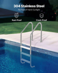 VEVOR Stainless Steel Pool Ladder 3-Step & 2 Handrails for 1219.2-1371.6 mm Pool