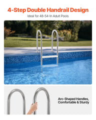 VEVOR 4-Step Stainless Steel Pool Ladder of 2 Handrail for 1371.6 mm Decked Pool