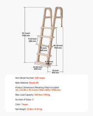 VEVOR 5-Step Inclined Robust Pool Ladder of 2 Handrails for 1219.2-1371.6mm Pool