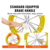 Fish Tape Fiberglass, 182.88 m, 7.9 mm, Duct Rodder Fishtape Wire Puller, Cable Running Rod with Steel Reel Stand, 3 Pulling Heads, Fishing Tools for Walls and Electrical Conduit, Non-Conductive
