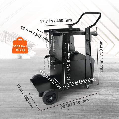 Welding Cart, 2-Tier Heavy Duty Welder Cart with Anti-Theft Lockable Cabinet, 265LBS Weight Capacity, 360° Swivel Wheels, Tank Storage Safety Chains, Welding Cabinet for TIG, ARC, Plasma Cutter