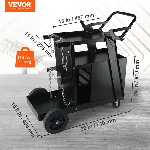 Welding Cart, 2-Tier 4 Drawers Welder Cart with 265 LBS Weight Capacity, Swivel Wheels, Tank Storage Safety Chains, Heavy Duty Rolling MIG Welder Cart for Mig Welder and Plasma Cutter