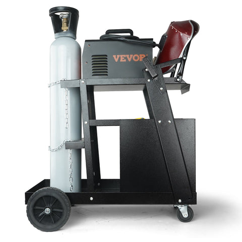 Welding Cart, 2-Tier 4 Drawers Welder Cart with 265 LBS Weight Capacity, Swivel Wheels, Tank Storage Safety Chains, Heavy Duty Rolling MIG Welder Cart for Mig Welder and Plasma Cutter