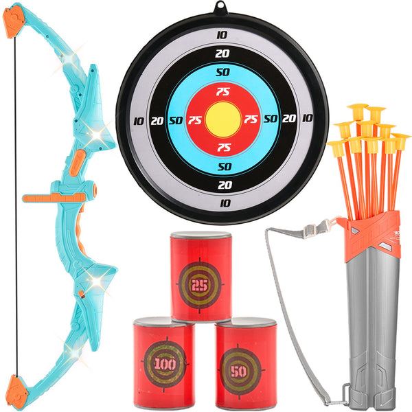 Kids Bow and Arrow Set LED Light Up Outdoor Archery Kit Children 10 Arrows