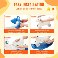 VEVOR 4 in 1 Rocking Horse for Toddlers 1-3 Years, Baby Rocking Horse with Detachable Balance Board, Push Handle and 4 Smooth Wheels, Support up to 80 lbs HDPE Kids Ride on Toy with Sound, Blue