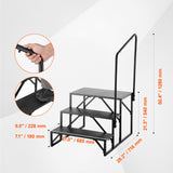 RV Steps, 3-Step RV Stairs, 199.58KGS Load Capacity, Thickened Carbon Steel, With Handrail, Non-Slip Steps for Safe Entry and Exit, Suit for RV, Trailer, Camper Steps