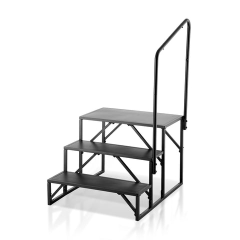 RV Steps, 3-Step RV Stairs, 199.58KGS Load Capacity, Thickened Carbon Steel, With Handrail, Non-Slip Steps for Safe Entry and Exit, Suit for RV, Trailer, Camper Steps