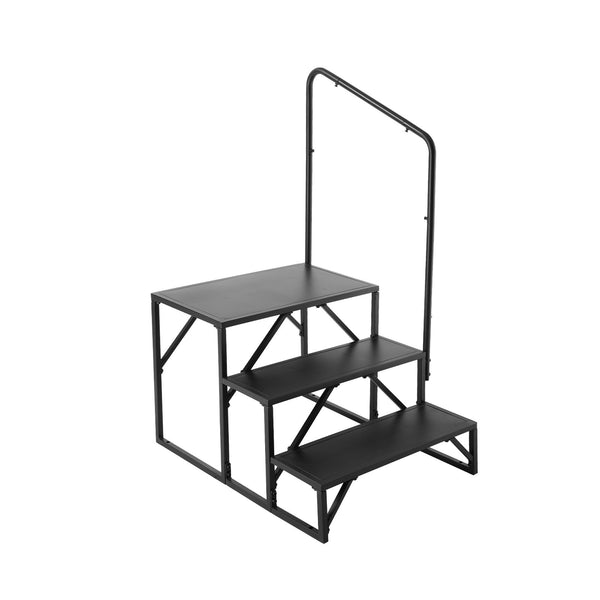 RV Steps, 3-Step RV Stairs, 199.58KGS Load Capacity, Thickened Carbon Steel, With Handrail, Non-Slip Steps for Safe Entry and Exit, Suit for RV, Trailer, Camper Steps