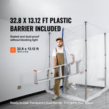 Dust Barrier Poles, 12 Ft Barrier Poles, Dust Barrier System with 4 Telescoping Poles, Magnetic Zipper, Carry Bag and 32.8x13.12 Ft Plastic Film, for Interior Decoration, Painting