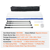 Dust Barrier Poles, 12 Ft Barrier Poles, Dust Barrier System with 4 Telescoping Poles, Magnetic Zipper, Carry Bag and 32.8x13.12 Ft Plastic Film, for Interior Decoration, Painting