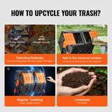 Compost Bin 37 Gal Dual-Chamber Composter Tumbler Rotating Sliding Doors