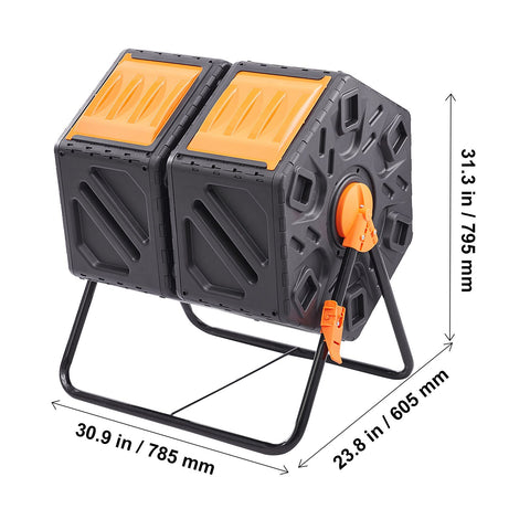 Compost Bin 37 Gal Dual-Chamber Composter Tumbler Rotating Sliding Doors