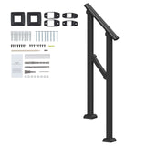 Handrails for Outdoor Steps, 1-2 Step Stair Hand Rail Kit, Transitional Carbon Steel Railings with Installation Kit, Stair Rails for Seniors, Concrete Steps & Porch & Deck, Black Square Tube