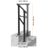 Handrails for Outdoor Steps, 1-2 Step Stair Hand Rail Kit, Transitional Carbon Steel Railings with Installation Kit, Stair Rails for Seniors, Concrete Steps & Porch & Deck, Black Square Tube