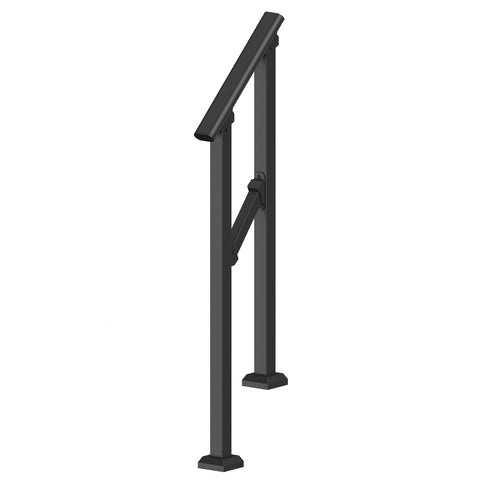 Handrails for Outdoor Steps, 1-2 Step Stair Hand Rail Kit, Transitional Carbon Steel Railings with Installation Kit, Stair Rails for Seniors, Concrete Steps & Porch & Deck, Black Square Tube
