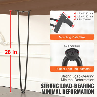 711.2MM Hairpin Furniture Legs, Metal Home DIY Projects for Nightstand, Coffee Table, Desk, 226.8KG Load Capacity with Rubber Floor Protectors, Metal Heavy Duty Sturdy Modern Table Legs, 4PCS
