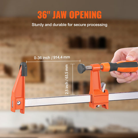 Bar Clamps for Woodworking, 2-Pack 914mm Clamp, Quick-Change F Clamp with 600 lbs Load Limit, 2.5" Throat Depth, Cast Iron and Carbon Steel, Wood Clamps for Woodworking Metal Working