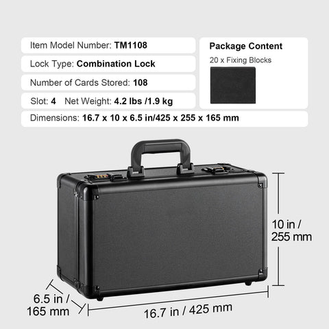 Graded Card Storage Box, 4 Slots, Graded Sports Cards Holder Carrying Case with Coded Lock Foam Dividers, for 108 PSA Graded Cards 76 BGS Cards 84 SGC Cards 388 Top Loaders or 999+ Loose Cards