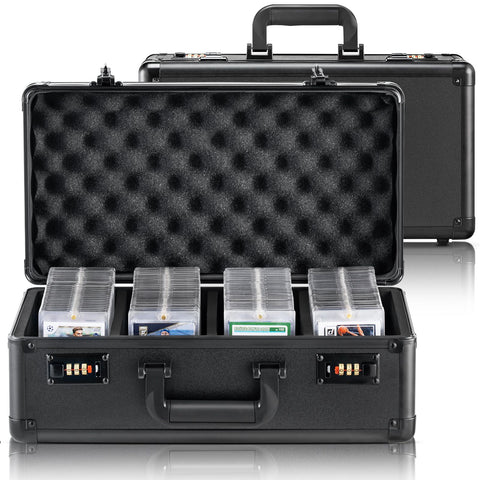 Graded Card Storage Box, 4 Slots, Graded Sports Cards Holder Carrying Case with Coded Lock Foam Dividers, for 108 PSA Graded Cards 76 BGS Cards 84 SGC Cards 388 Top Loaders or 999+ Loose Cards