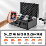 Graded Card Storage Box, 5 Slots, Graded Sports Cards Holder Carrying Case with Coded Lock Foam Dividers, for 162 PSA Graded Cards 115 BGS Cards 130 SGC Cards 585 Top Loaders or 999+ Loose Cards
