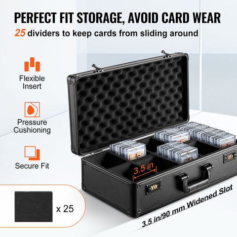 Graded Card Storage Box, 5 Slots, Graded Sports Cards Holder Carrying Case with Coded Lock Foam Dividers, for 162 PSA Graded Cards 115 BGS Cards 130 SGC Cards 585 Top Loaders or 999+ Loose Cards