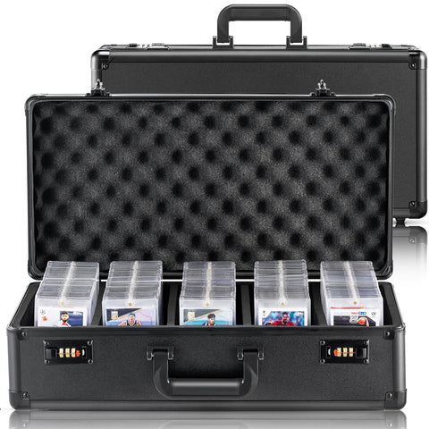 Graded Card Storage Box, 5 Slots, Graded Sports Cards Holder Carrying Case with Coded Lock Foam Dividers, for 162 PSA Graded Cards 115 BGS Cards 130 SGC Cards 585 Top Loaders or 999+ Loose Cards
