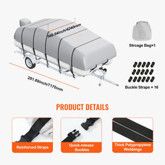 VEVOR Pontoon Boat Cover 800D Waterproof Trailerable 19-20 ft with Storage Bag