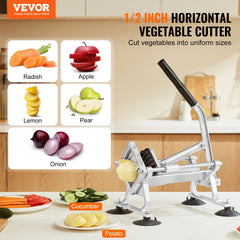 VEVOR Commercial Vegetable Slicer, 1/2 inch Fruit Slicer, Stainless Steel and Aluminum Alloy Vegetable Cutter Slicer Machine, Manual Slicer with Non-slip Feet, for Radishes, Onions, Potatoes, Lemons