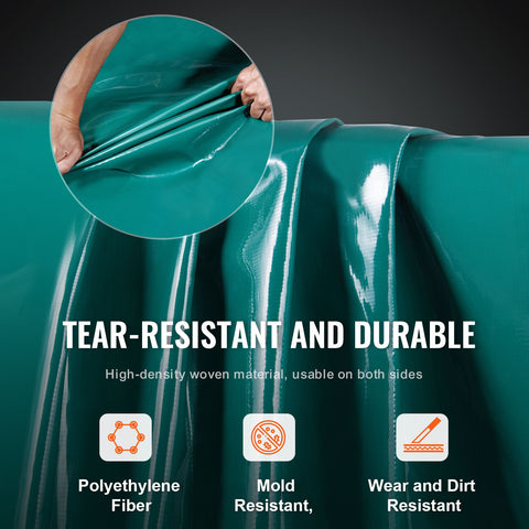 PVC Waterproof Tarp, 16.5 x 29.5 ft Heavy Duty PVC Tarpaulin, Tear-Proof and Weather-Proof, with Grommets and Reinforced Edges for Canopy Boat RV Tent Shelter Trailer Truck Cover, Green