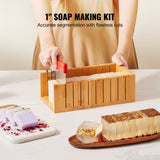 Soap Making Kit, Bamboo Cutting Box and Inner Box with Silicone Mold, Stainless Steel Straight Cutter and Wavy Cutter, 100 Bags and 105 Stickers, Soap Making Supplies DIY Kits for Adults