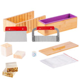 Soap Making Kit, Bamboo Cutting Box and Inner Box with Silicone Mold, Stainless Steel Straight Cutter and Wavy Cutter, 100 Bags and 105 Stickers, Soap Making Supplies DIY Kits for Adults